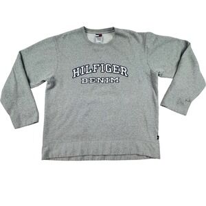 Y2K Tommy Hilfiger Denim VTG Sweatshirt Gray Crewneck Pullover Sweatshirt Size L